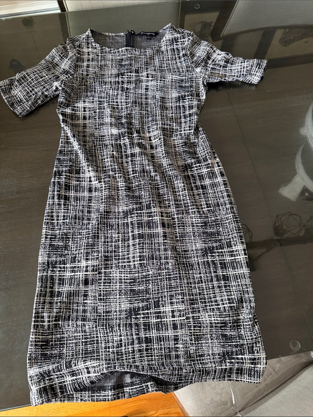 Sharagano Black and White Crosshatch Midi Dress